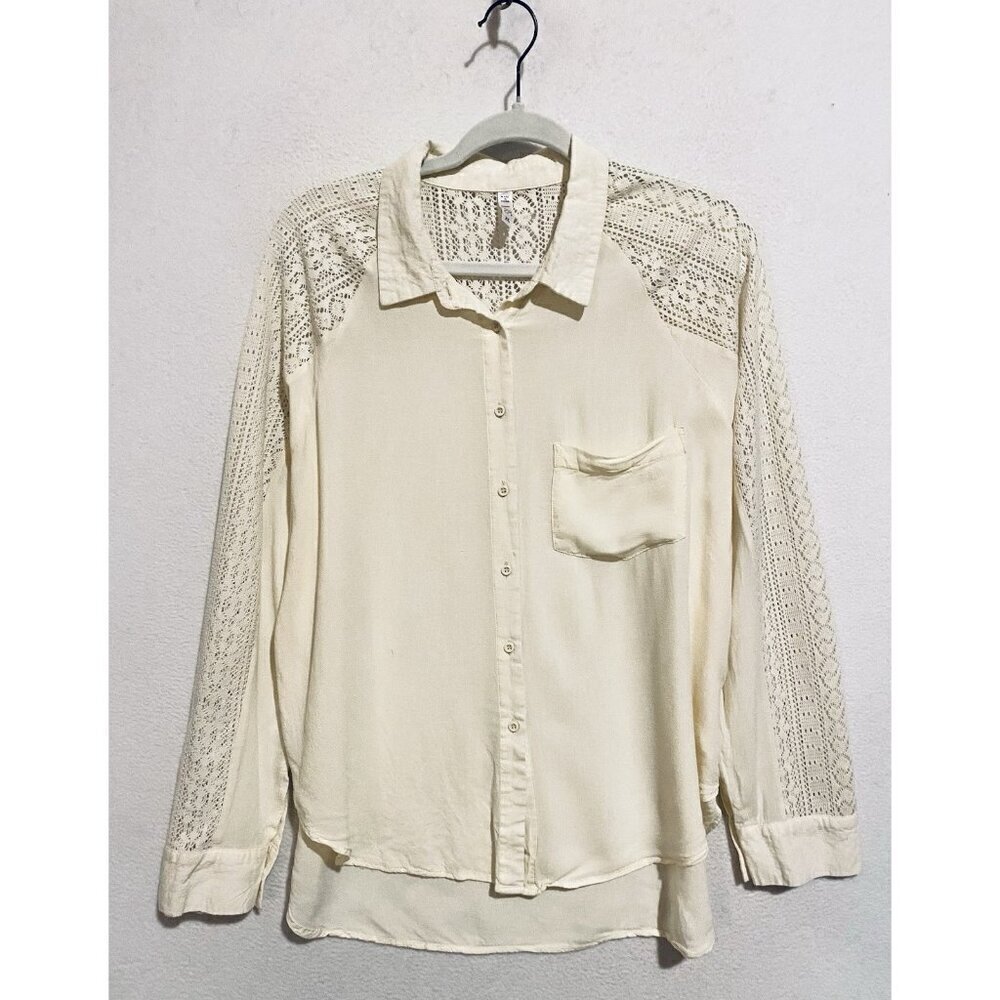 Lapis Anthropologie Top Womens XL Ivory Button Up Crochet Western Cottagecore